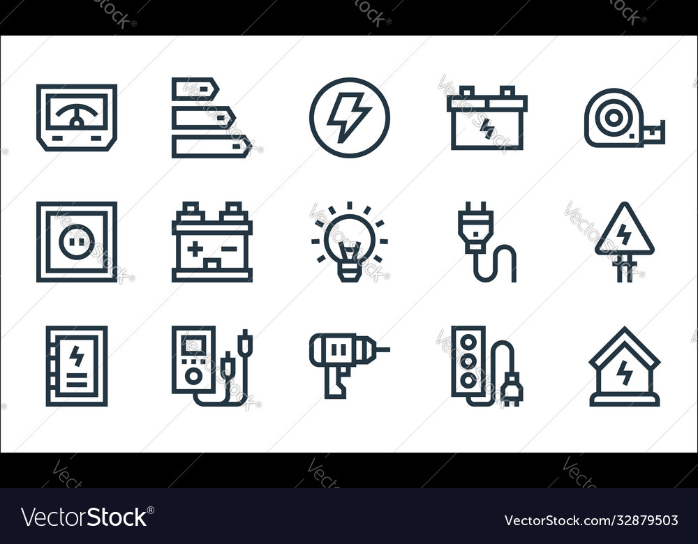 Electrician tools and line icons linear set vector image Electrician tools and line icons linear set