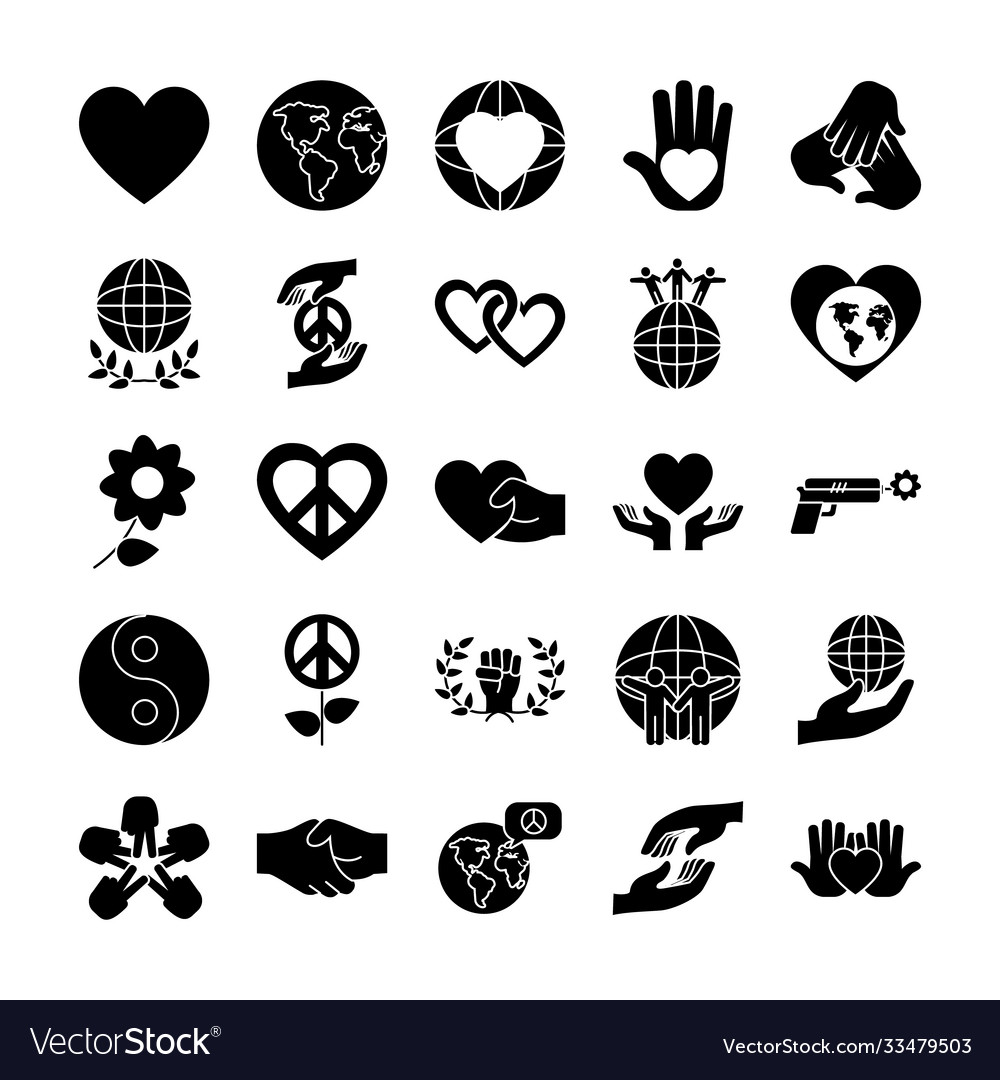 Icon Set Flowers And Peace Silhouette Style Vector Image