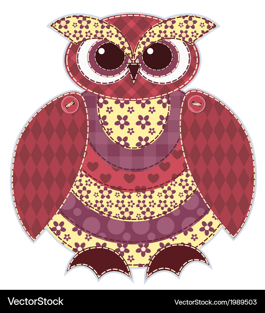 Isolated red patchwork owl Royalty Free Vector Image