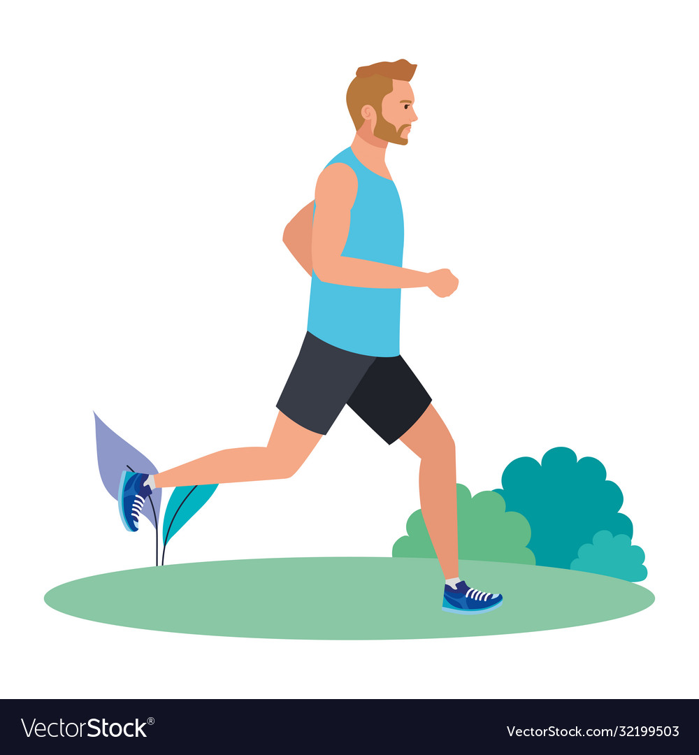 Man Running On Grass In Sportswear Jogging Vector Image