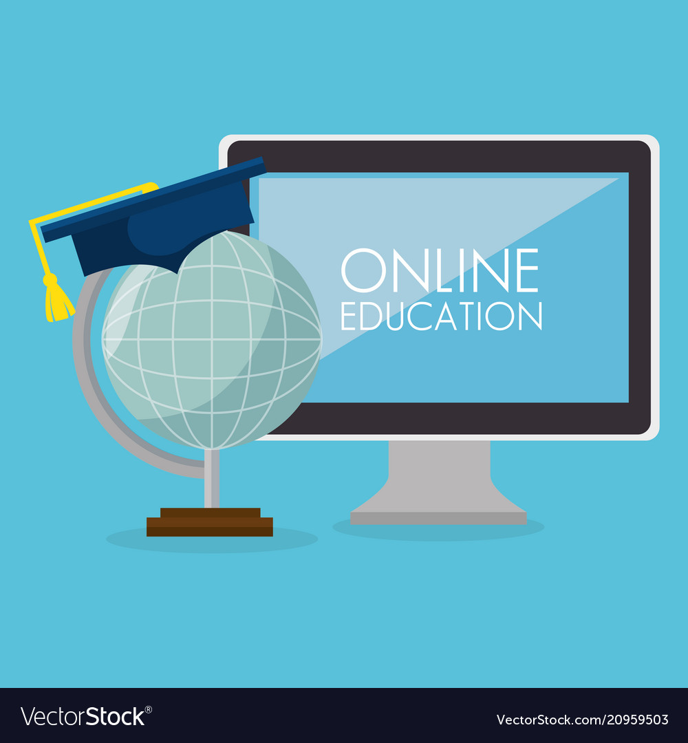 On line education with desktop computer vector image On line education with desktop computer