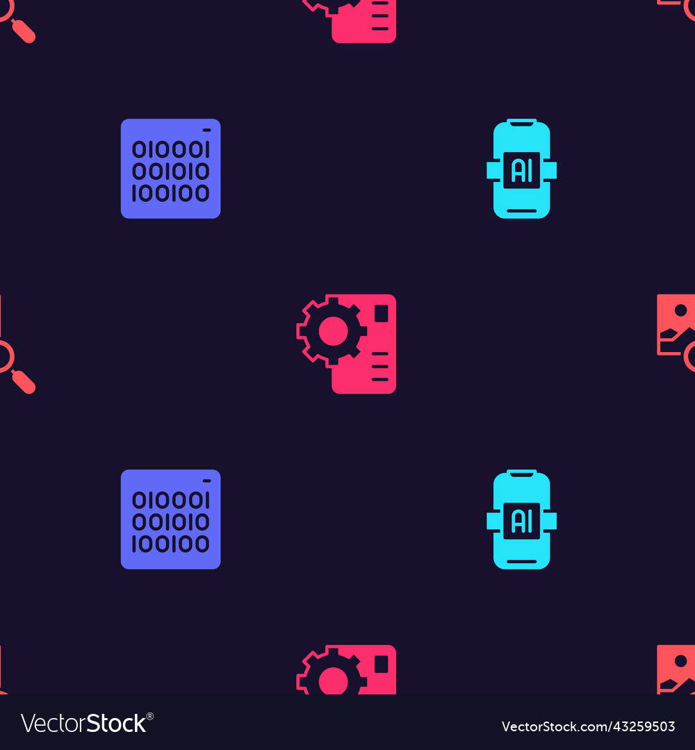 Set artificial intelligence ai binary code vector image Set artificial intelligence ai binary code