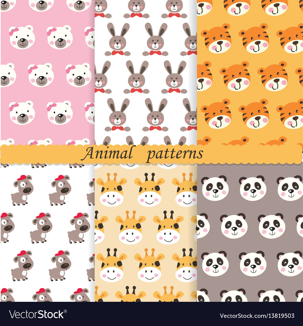 Set of cute animals seamless patterns Royalty Free Vector