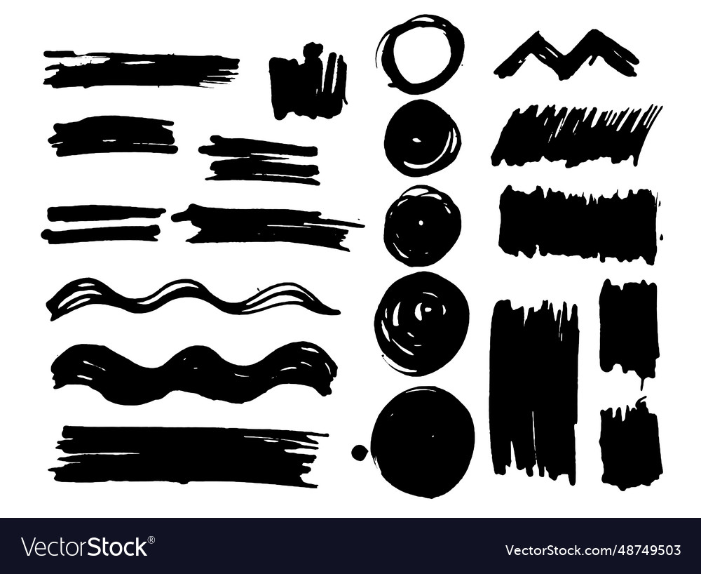 Set of strokes made with a brush real fluid