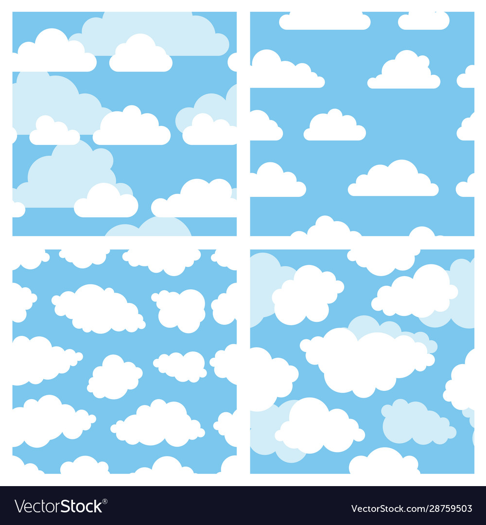 Set seamless pattern with funny clouds