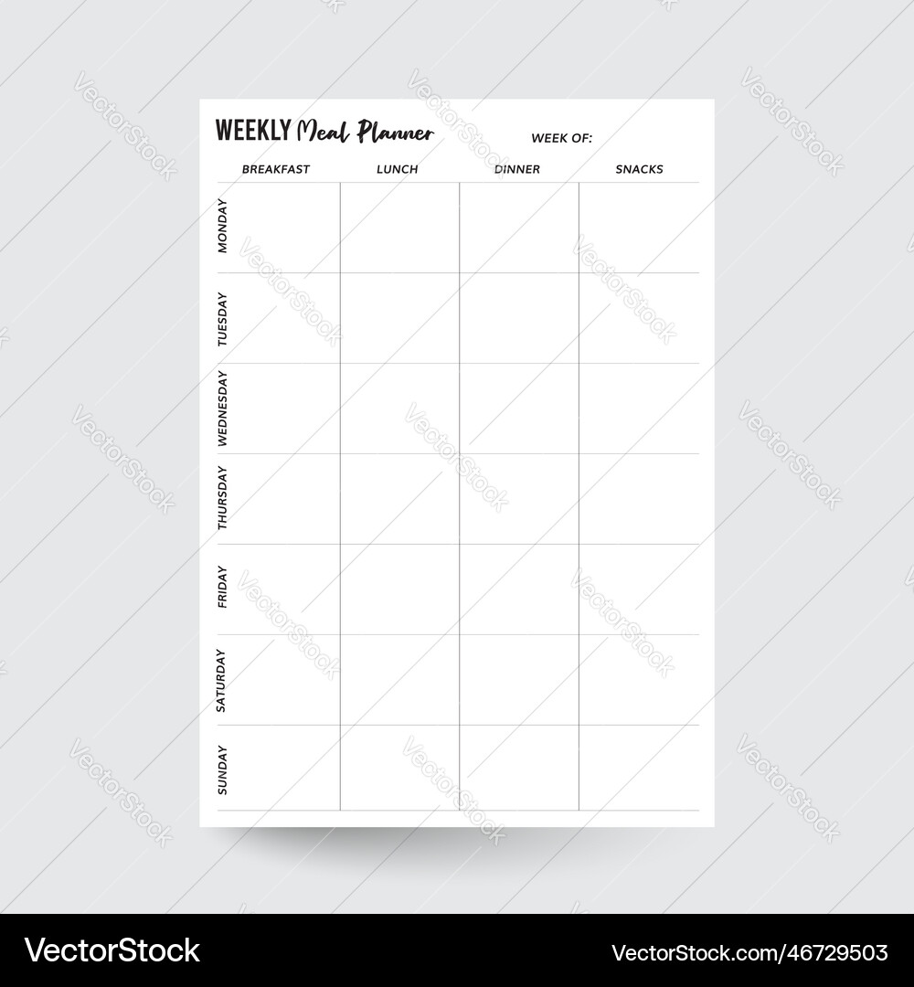 Weekly meal planner Royalty Free Vector Image - VectorStock