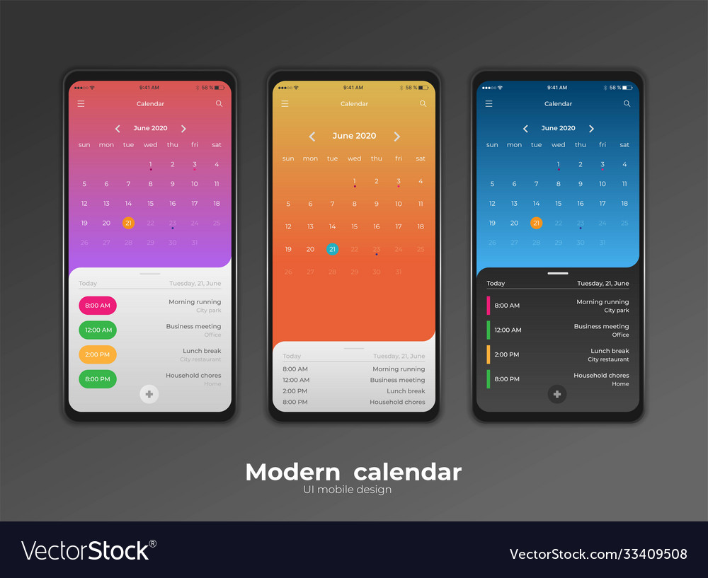 Kalender mobile apptasks ui ux design mockup bild vector image Kalender mobile apptasks ui ux design mockup bild