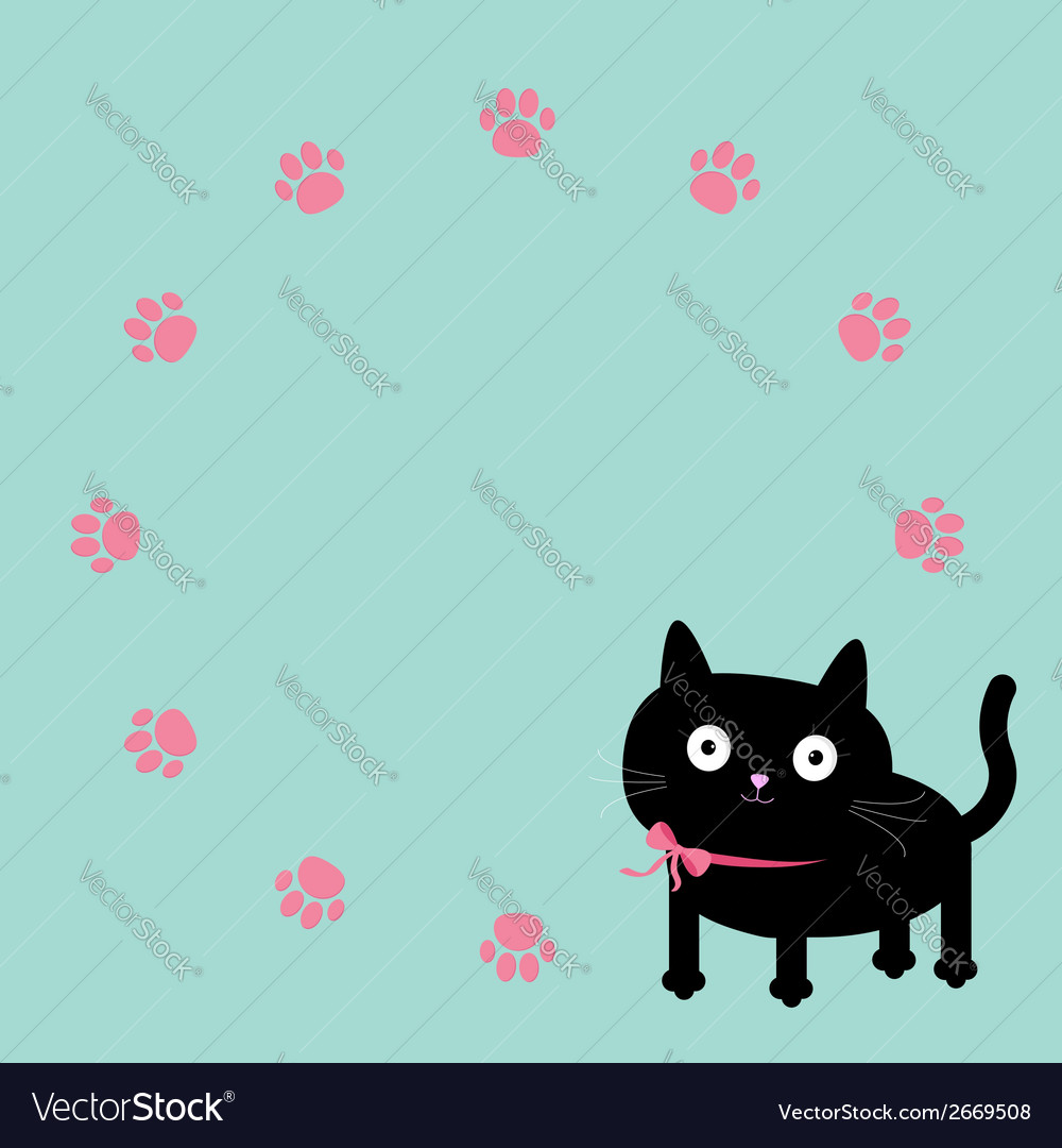 Cat and paw print round frame template flat design