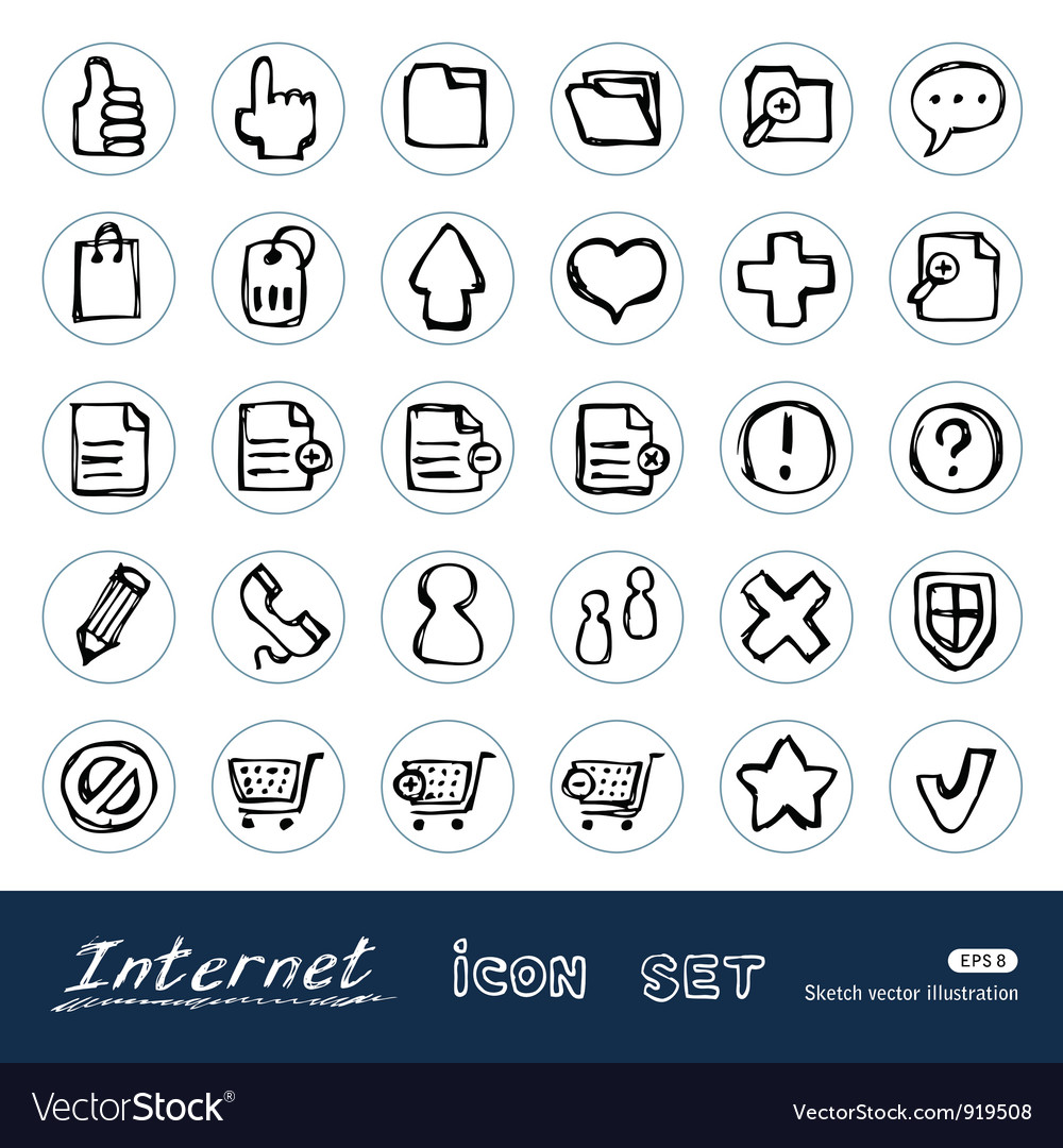 Doodle internet web icons set Royalty Free Vector Image