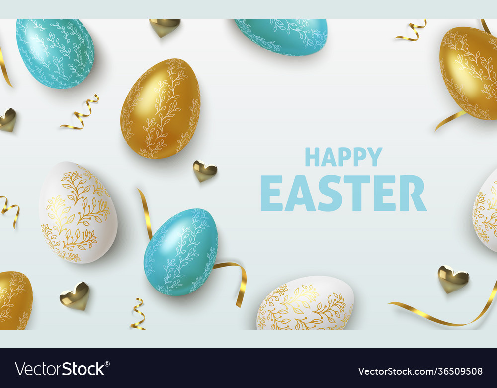 Easter greeting background with realistic golden Vector Image