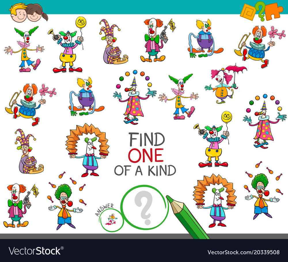 find one of a kind game with clown characters vector image
