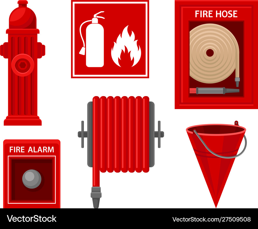 Firefighting equipments set Royalty Free Vector Image