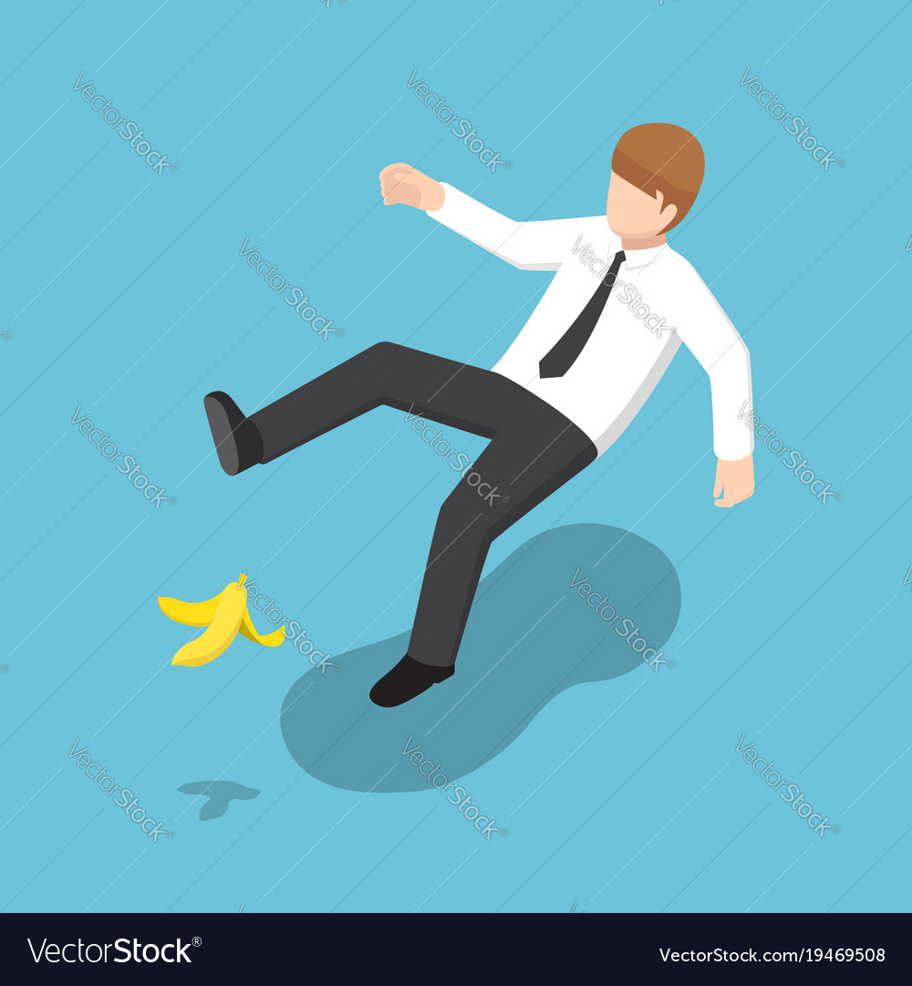 Isometric businessman slipped on a banana peel Vector Image