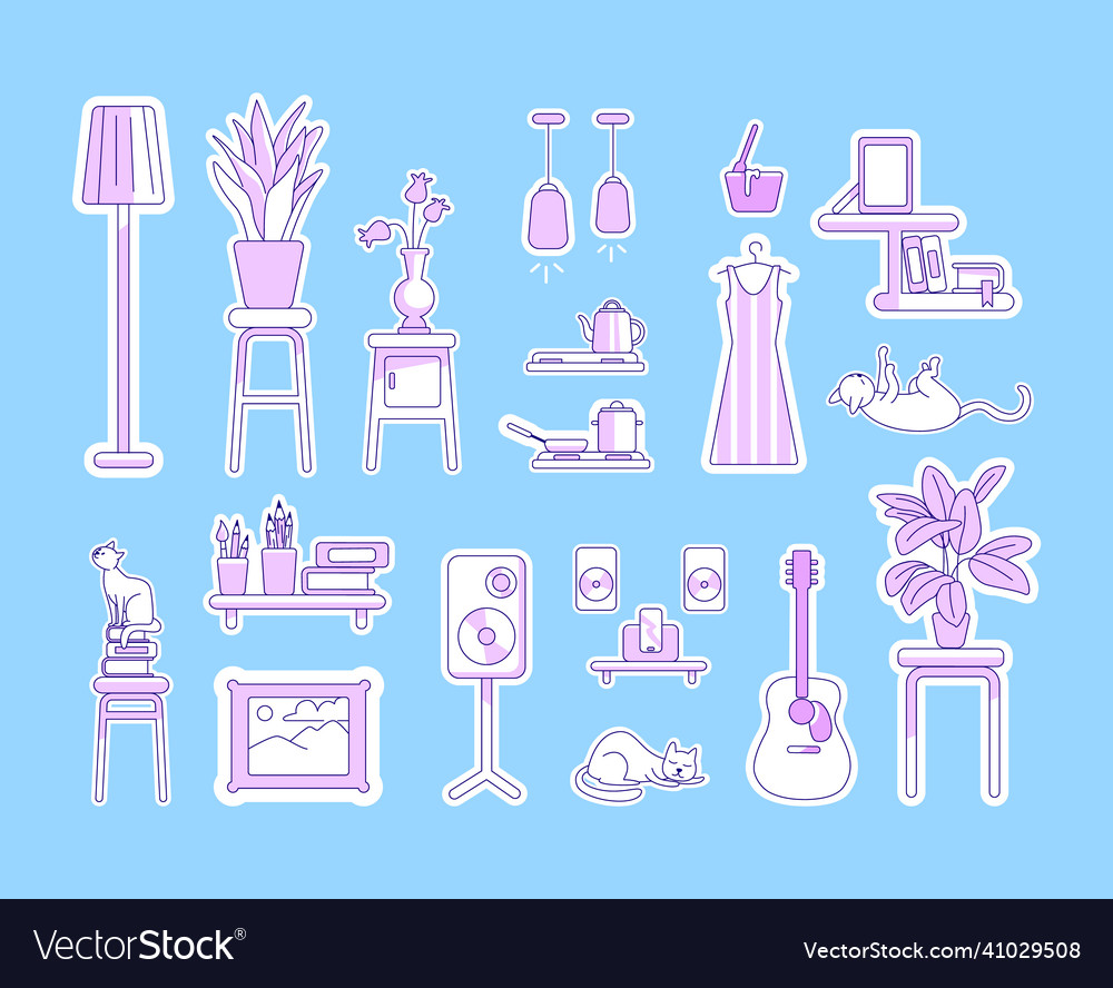 Lifestyle purple linear objects set