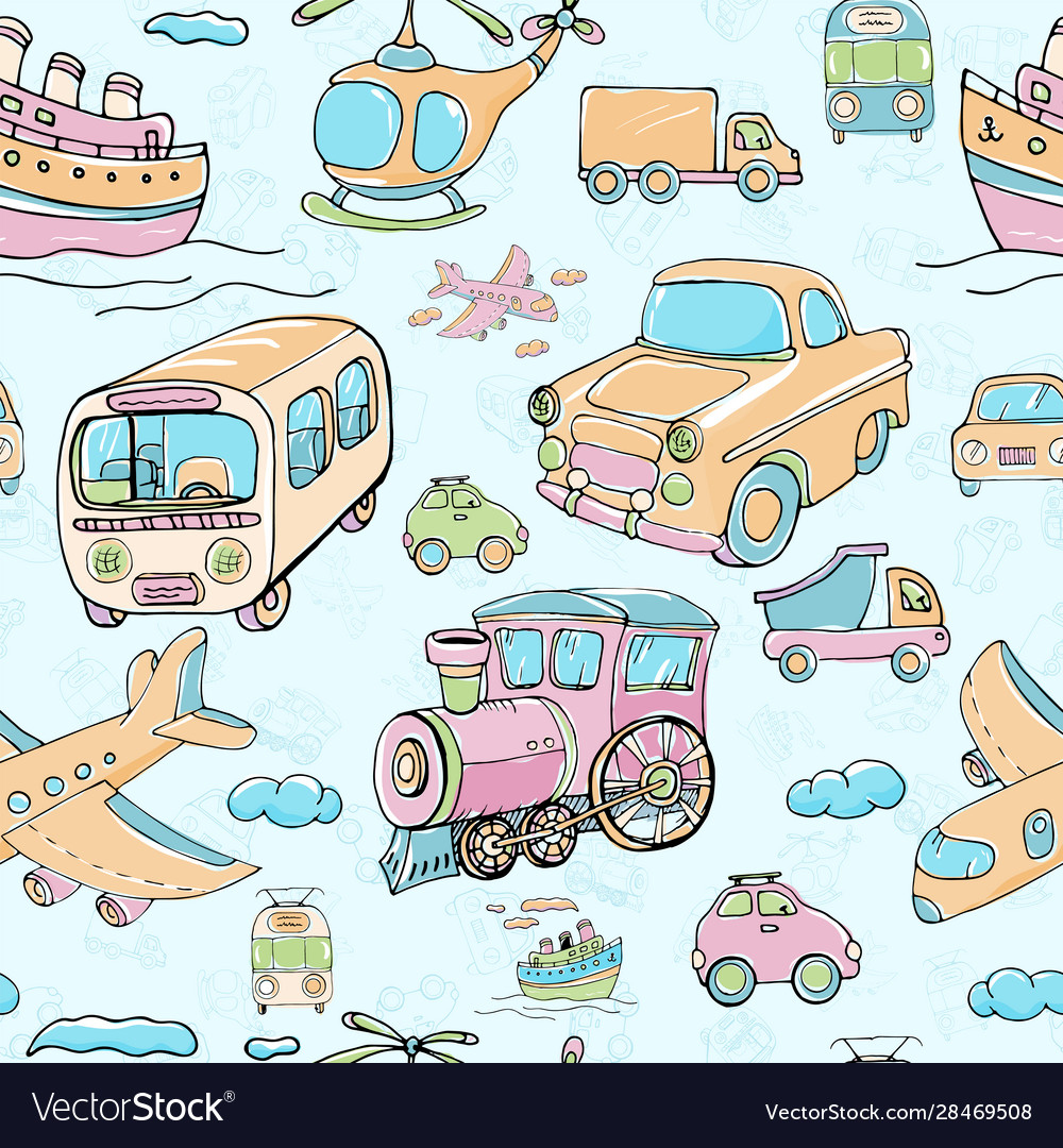 Seamless pattern with transports multicolored vector image Seamless pattern with transports multicolored