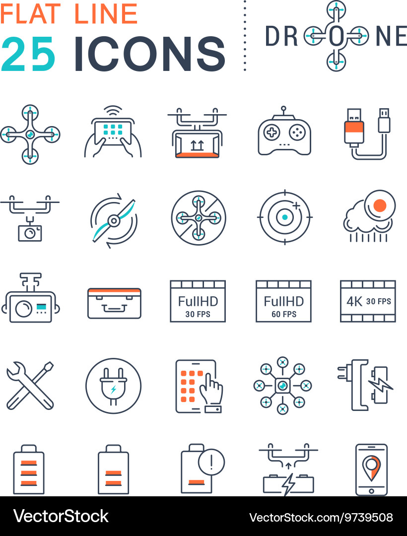 Set flat line icons drones Royalty Free Vector Image