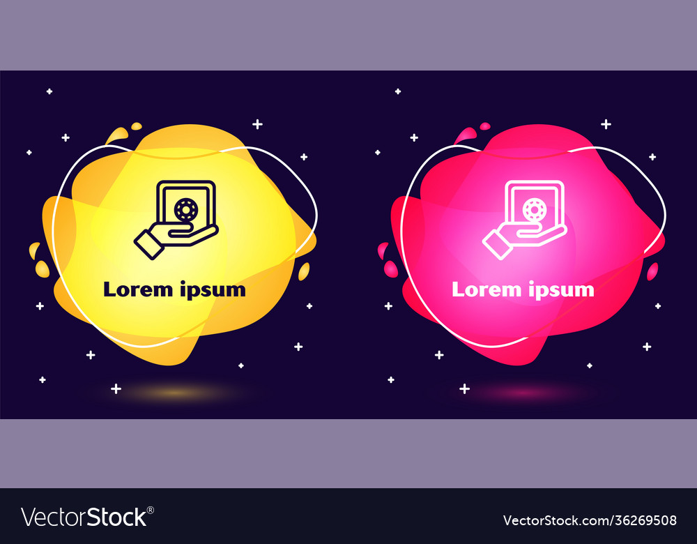 Set Linie sicher in Hand Icon isoliert auf blau