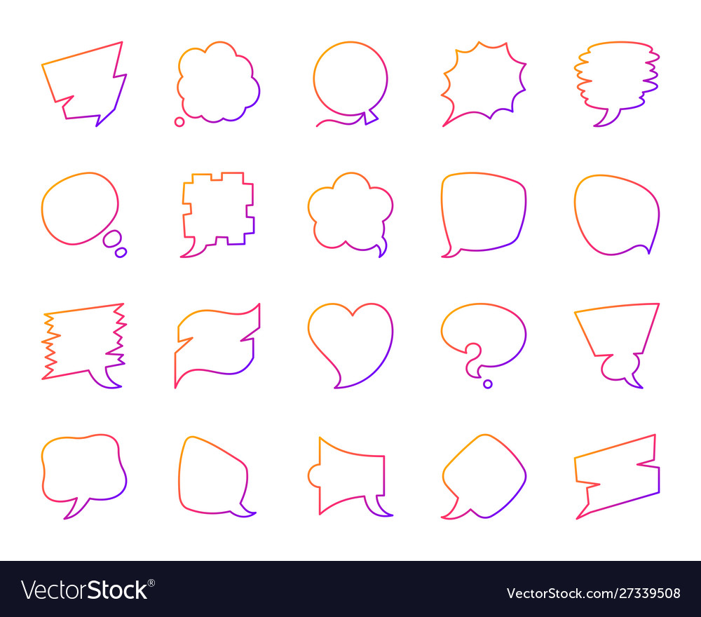 Speech bubble simple color line icons set