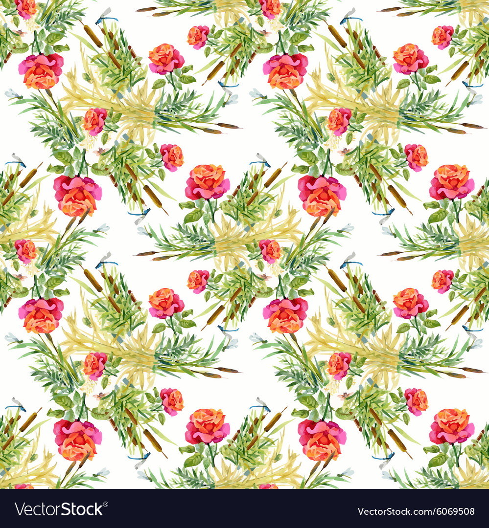 Watercolor seamless pattern with roses background