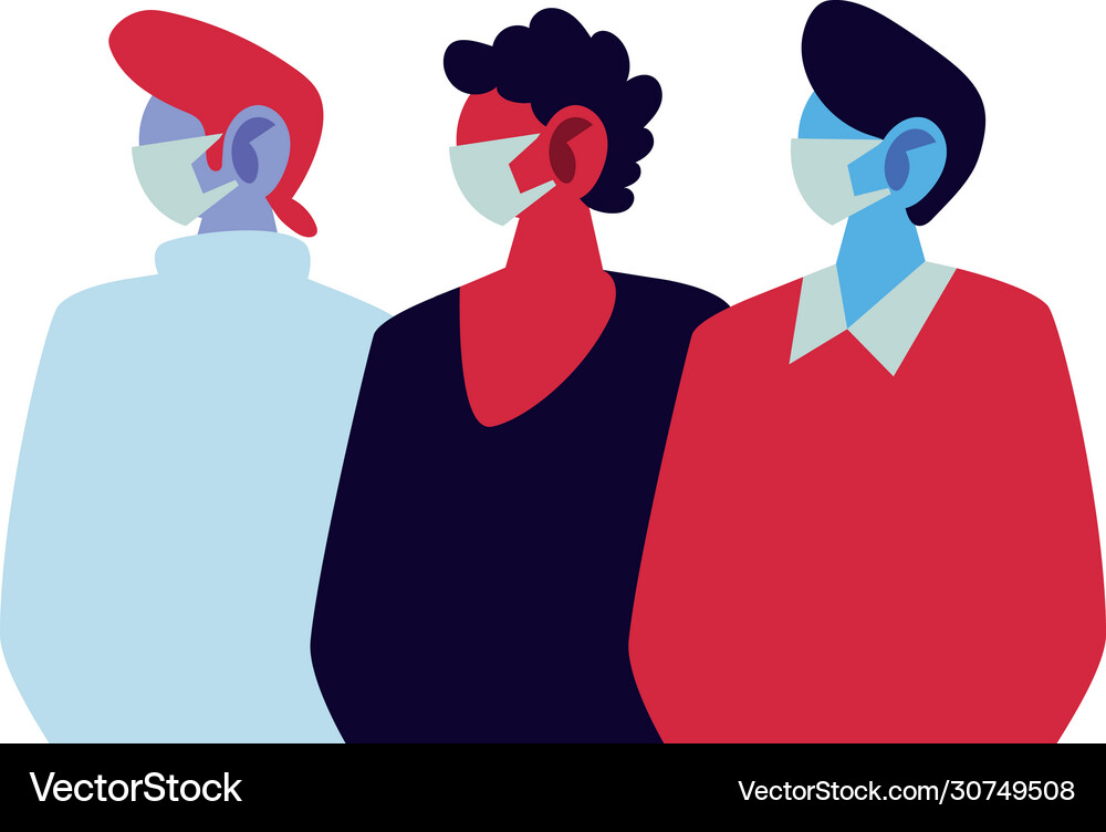 Young men using face masks Royalty Free Vector Image