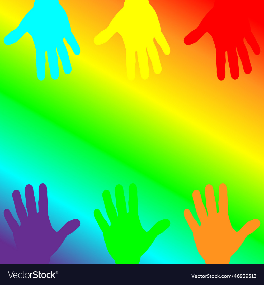 Colored hands on a rainbow background