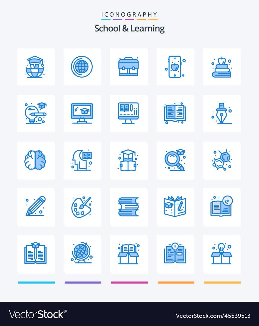 Kreative Schule und Lernen 25 blaue Icon-Pack