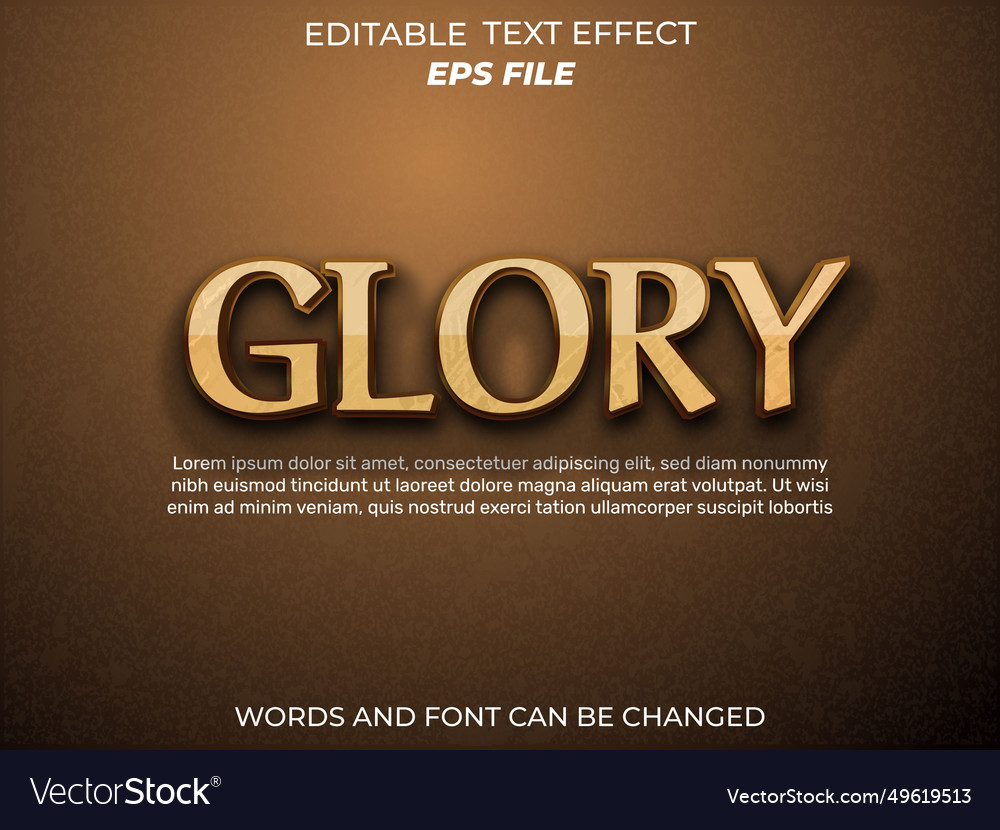 Glory text effect font editable typography 3d vector image Glory text effect font editable typography 3d