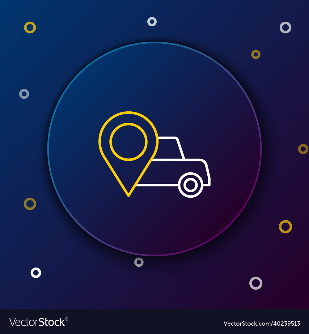 Line map pointer with taxi icon isolated on blue