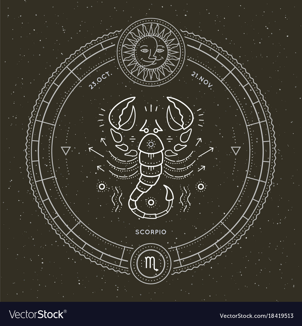 Retro Scorpio Zodiac Label - Thin Line