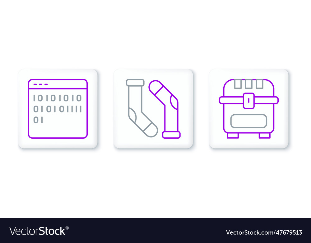 Set line antique treasure chest binary code vector image Set line antique treasure chest binary code