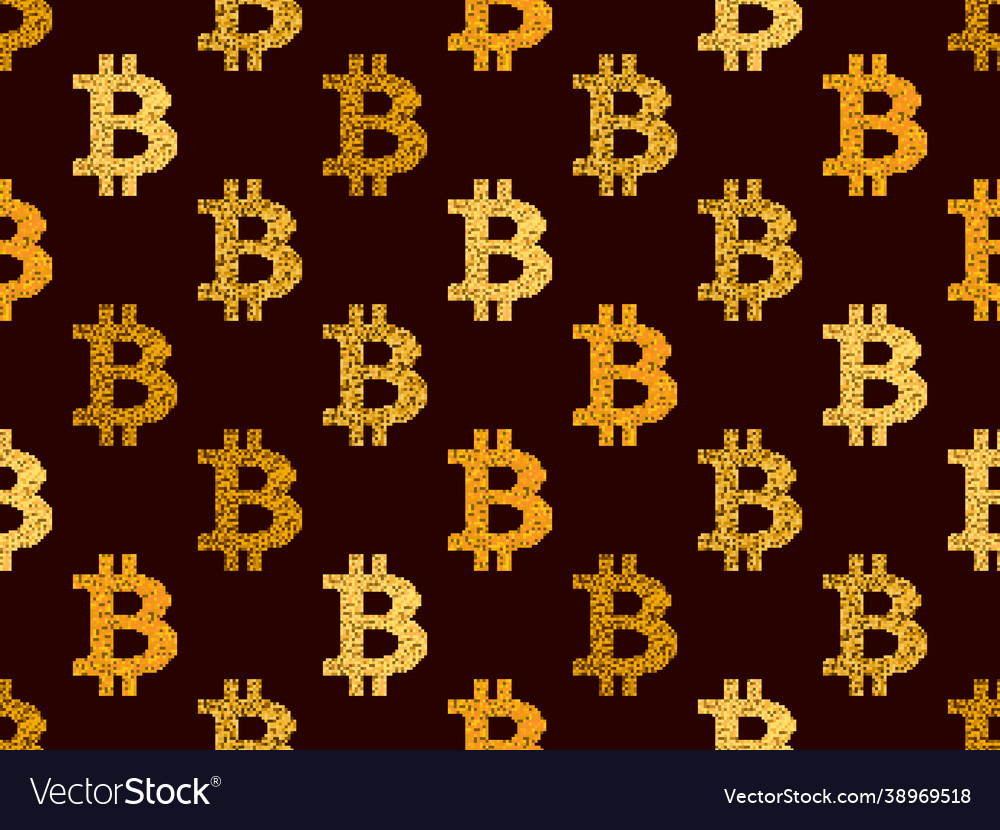 Bitcoin sign seamless pattern in pixel art style