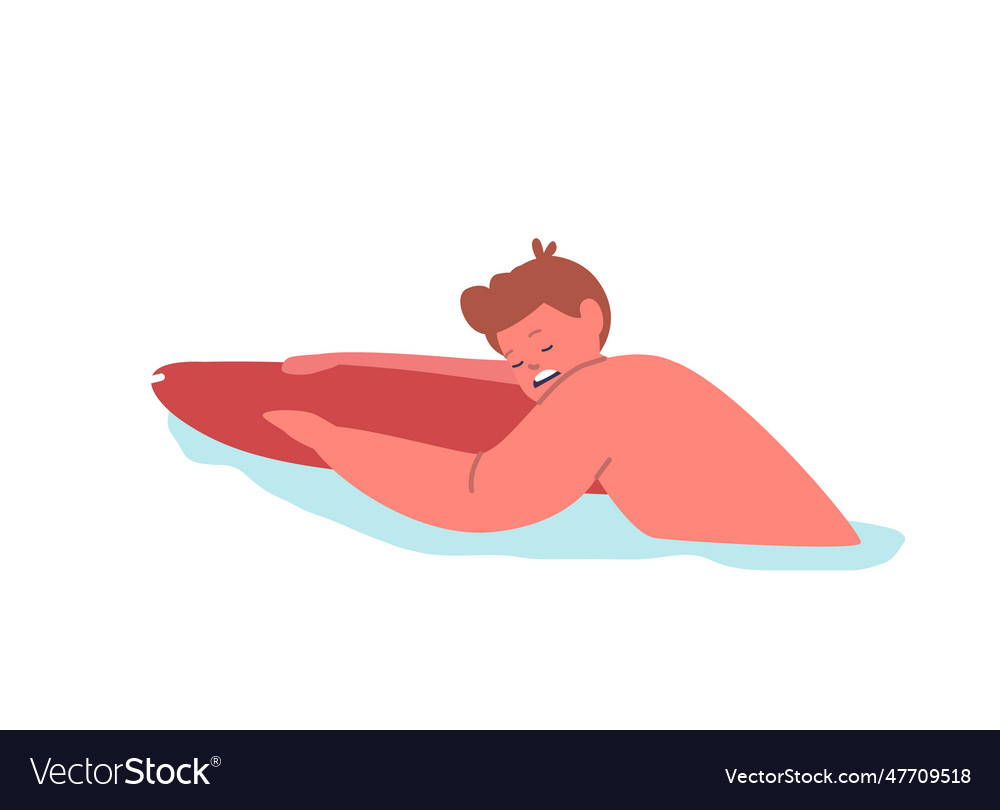 Child boy character uses buoy for support while vector image Child boy character uses buoy for support while