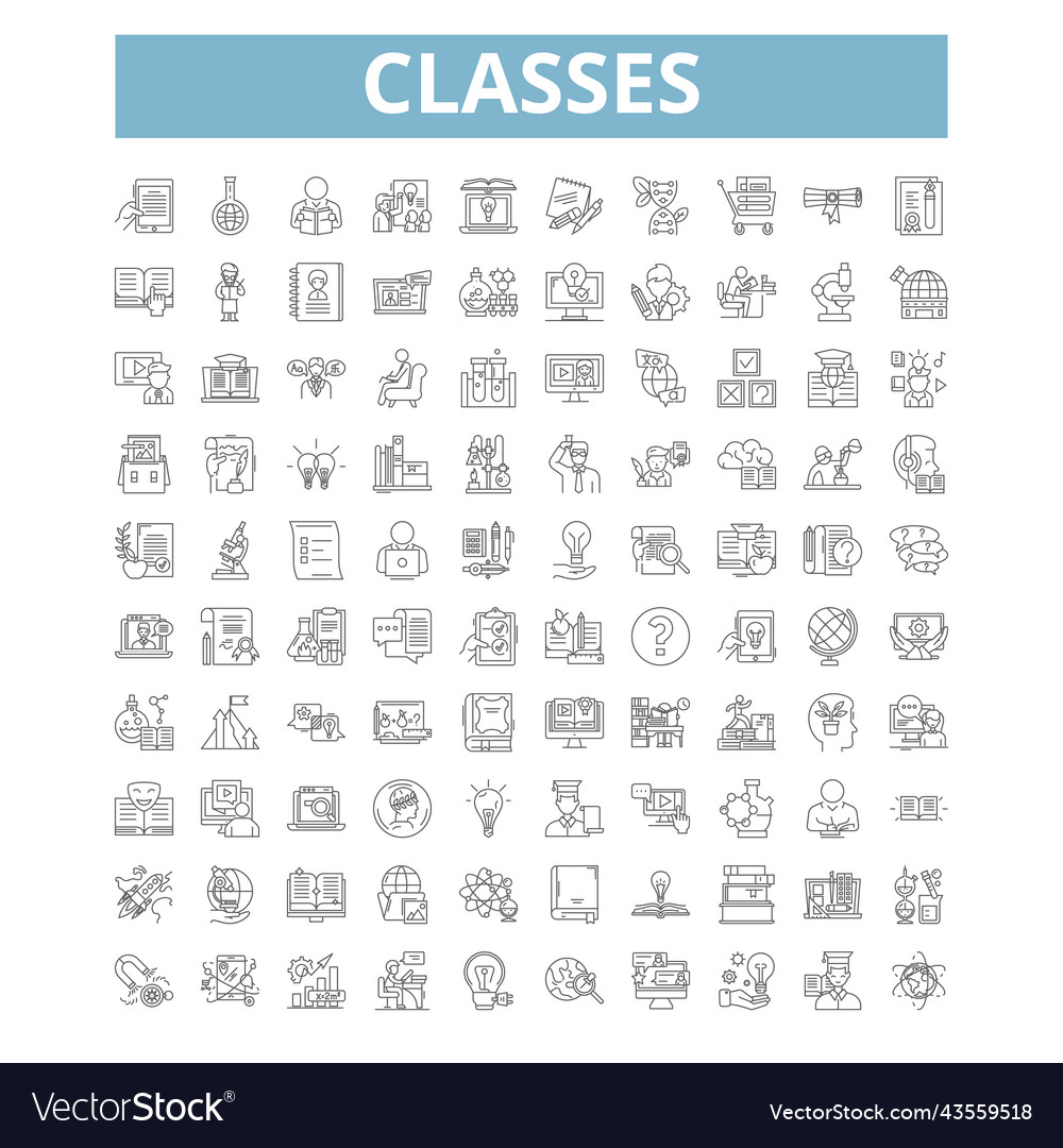 Classes icons line symbols web signs set vector image Classes icons line symbols web signs set