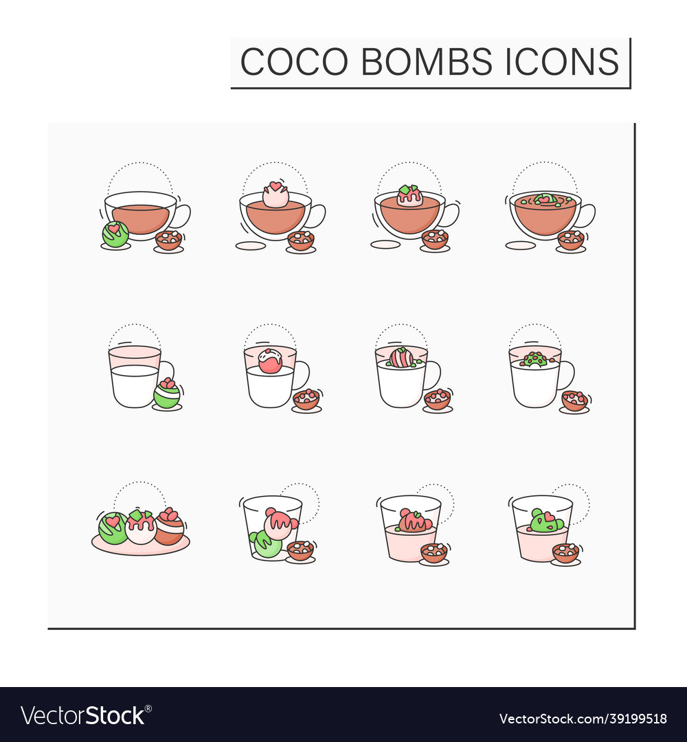 Coco bombs color icons set vector image Coco bombs color icons set