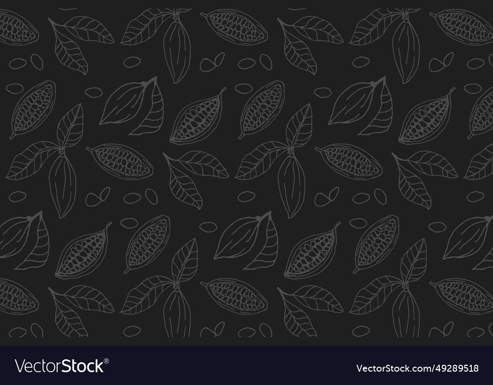 Cocoa beans and leaves seamless pattern vector image Cocoa beans and leaves seamless pattern