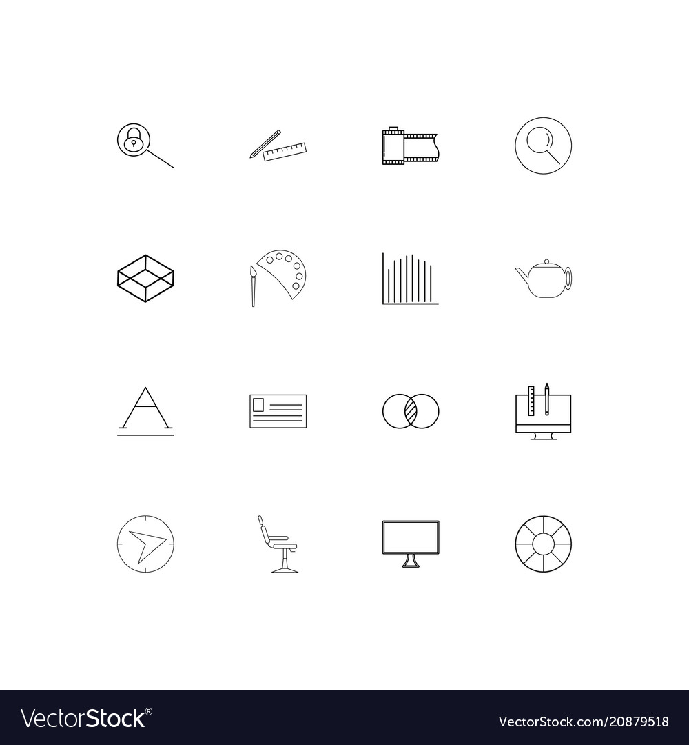 Creative process and design linear thin icons set