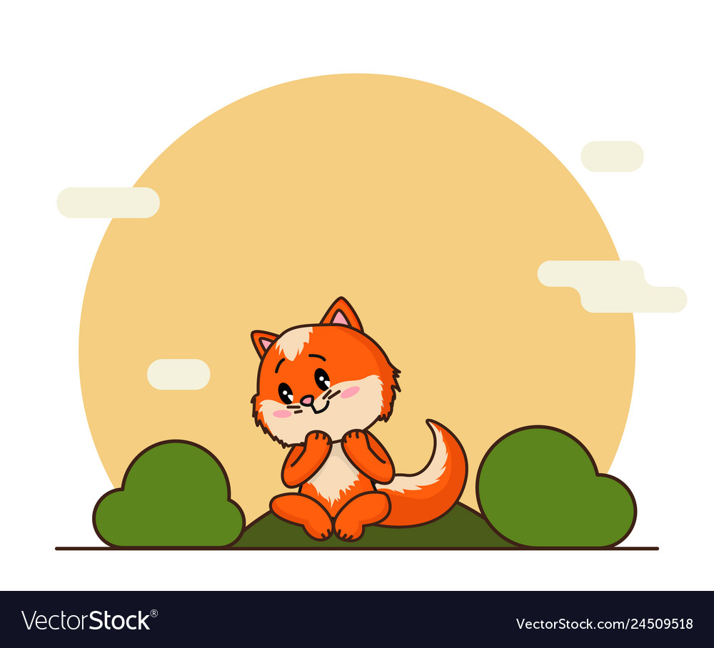 Cute litttle red fox in cartoon style