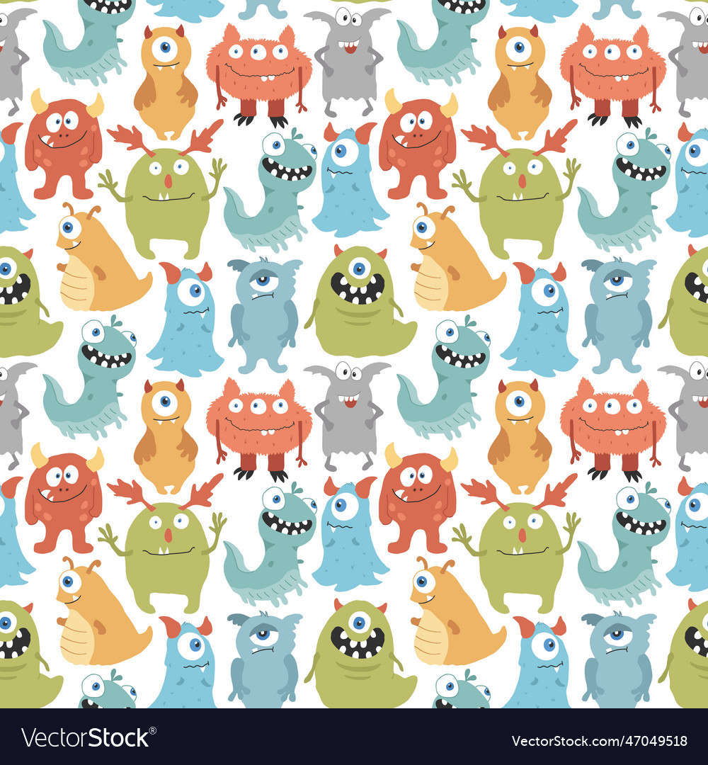 Cute monsters seamless pattern cartoon monsters Vector Image