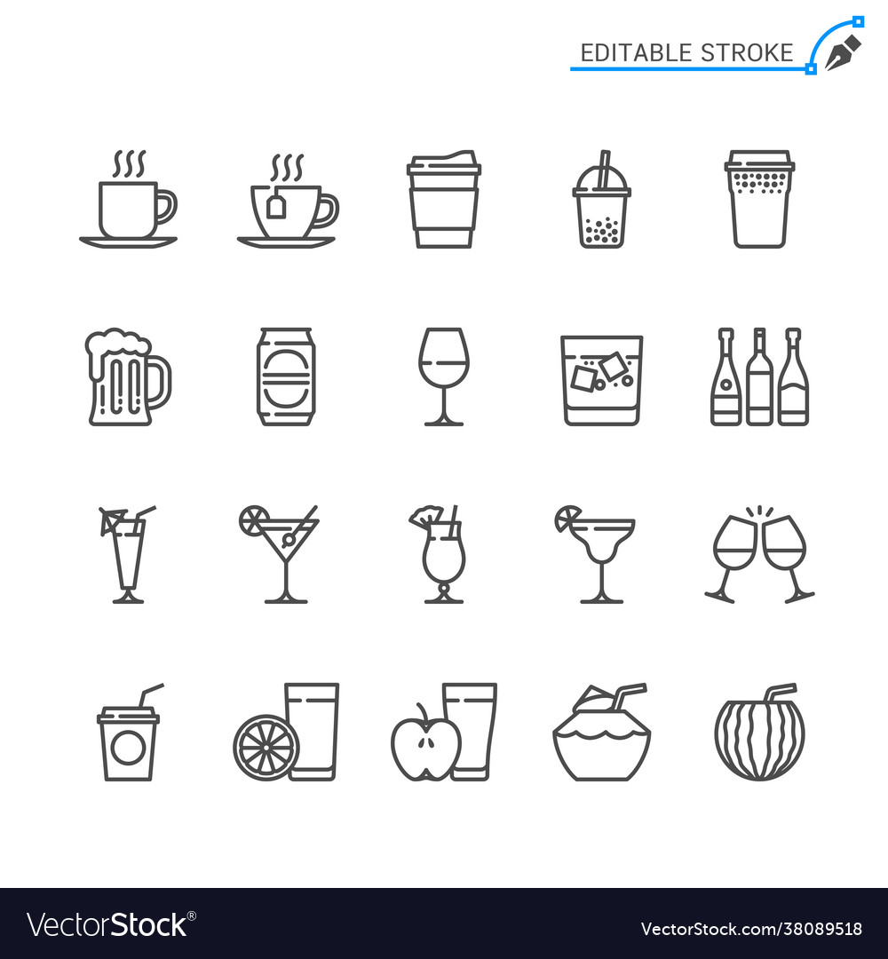 Drinks line icons editable stroke vector image Drinks line icons editable stroke