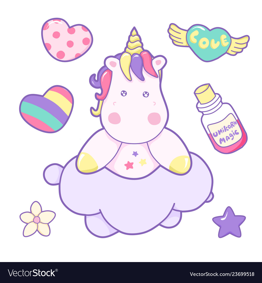 Kawaii cute unicorn head face on cloud pastel Vector Image