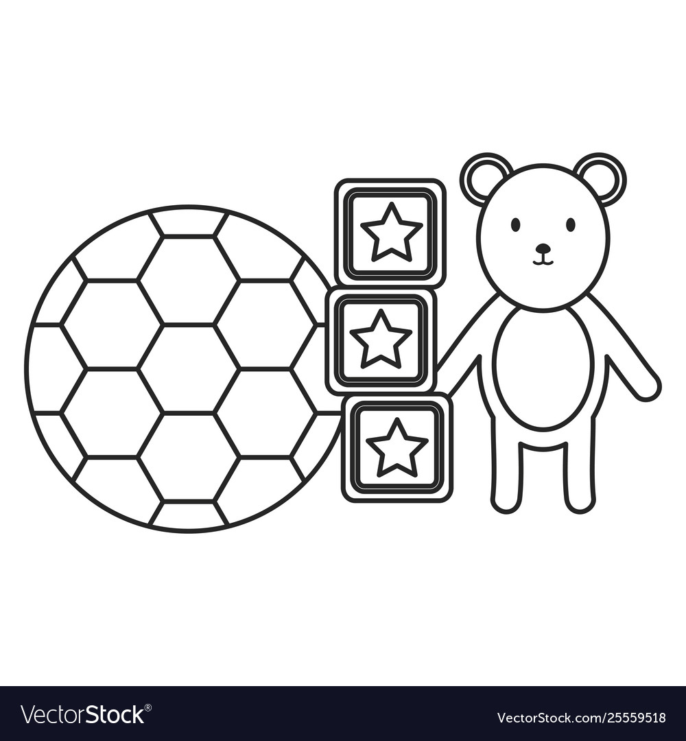 Little bear teddy with soccer balloon and blocks