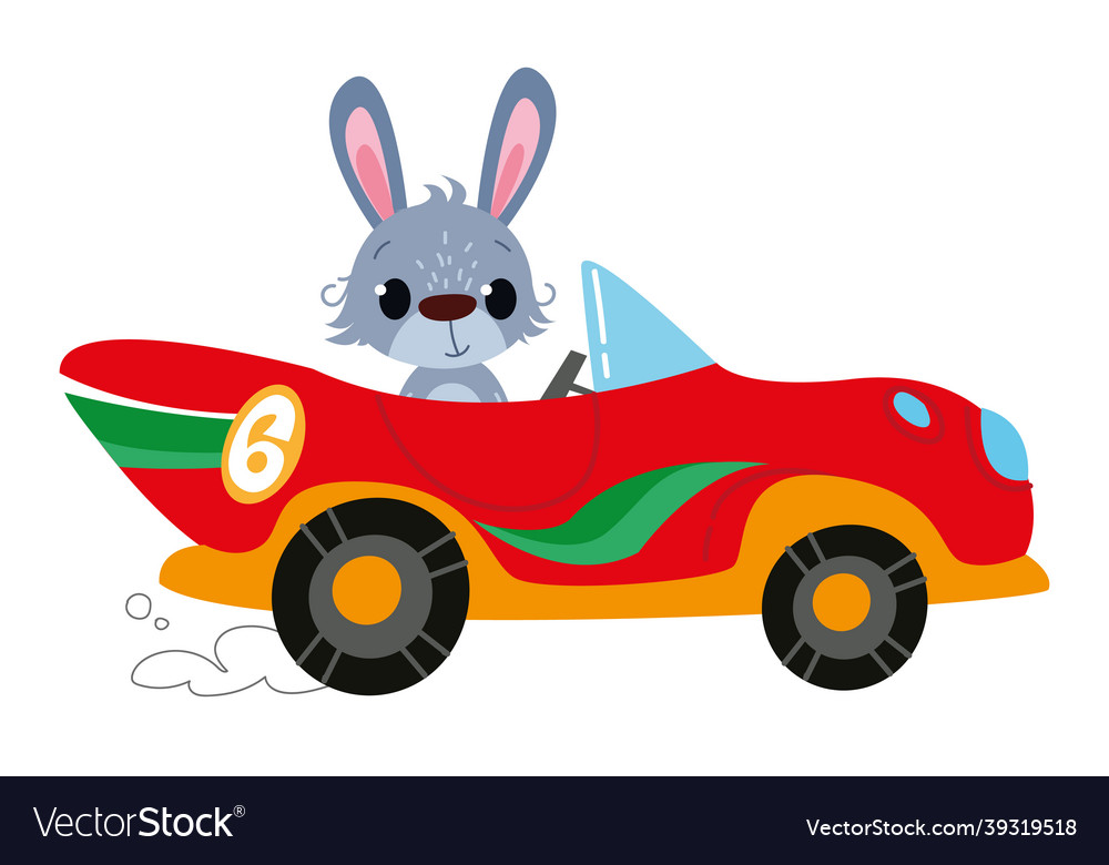 Rabbit driver modern cartoon racing red car hare Vector Image