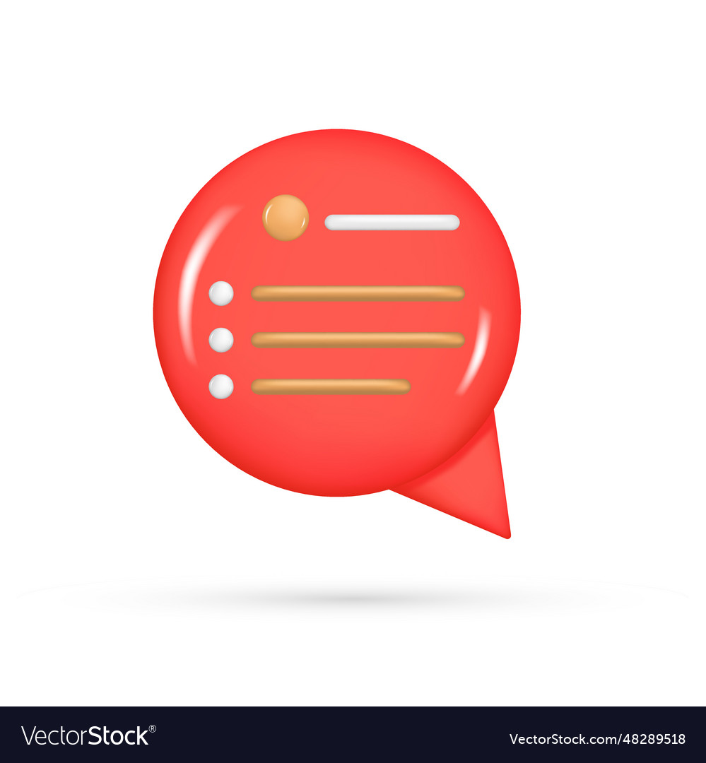 Realistic 3d red speech bubble message button Vector Image Realistic 3d red speech bubble message button