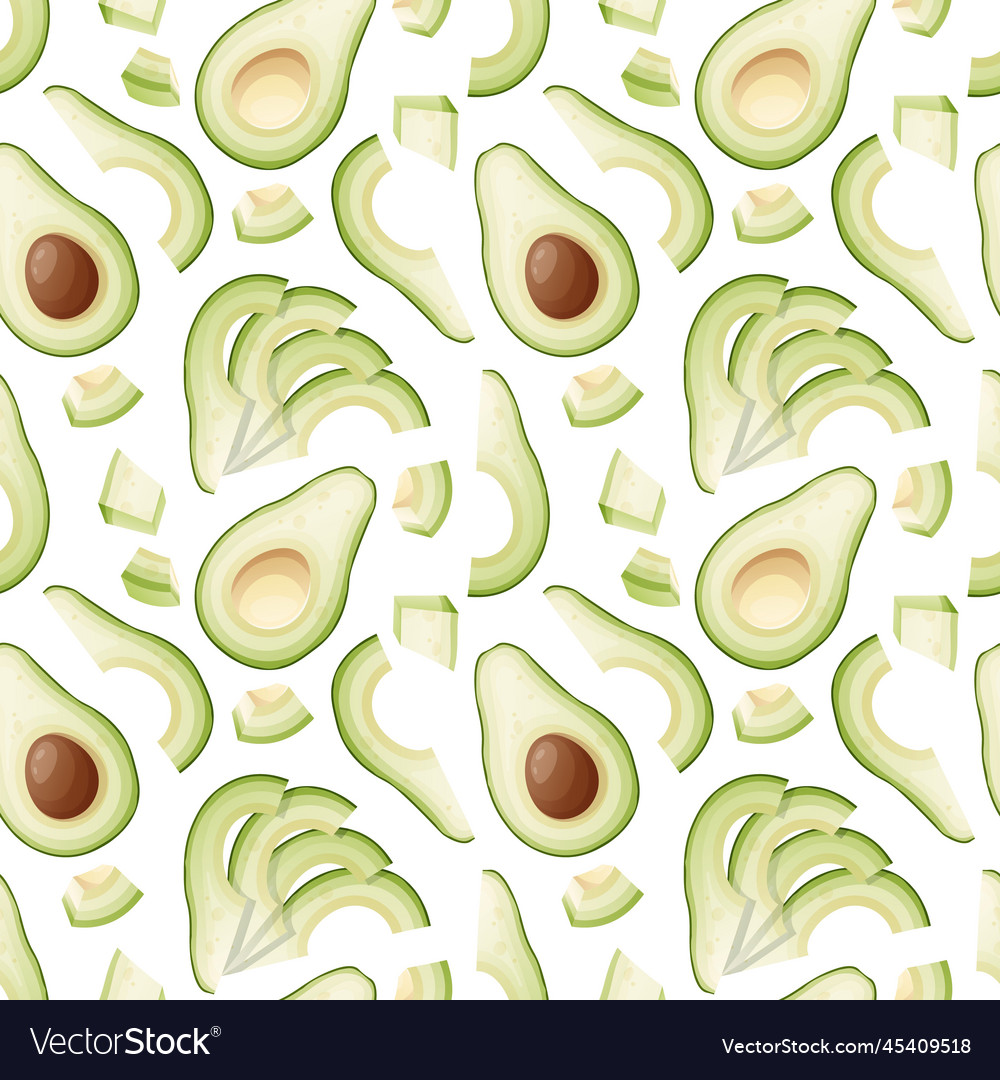 Seamless pattern with green avocado slices