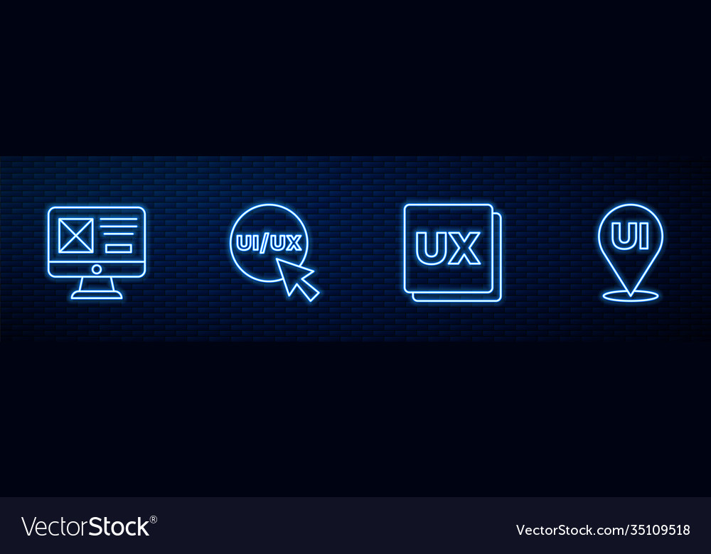 Set line ui or ux design and glowing neon