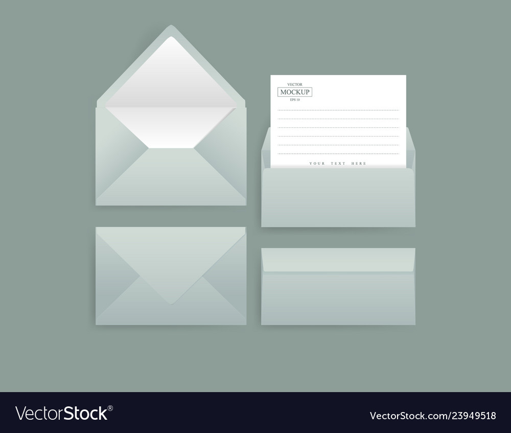 Set of realistic envelopes with a sheet paper