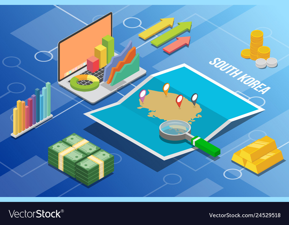 South Korea Isometric Business Economy Growth Vector Image South Korea Isometric Business Economy Growth Vector Image