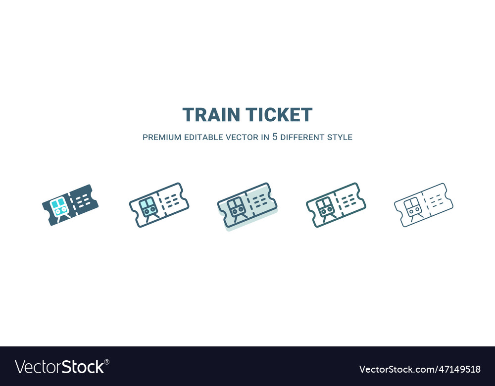 Train ticket icon in 5 different style outline