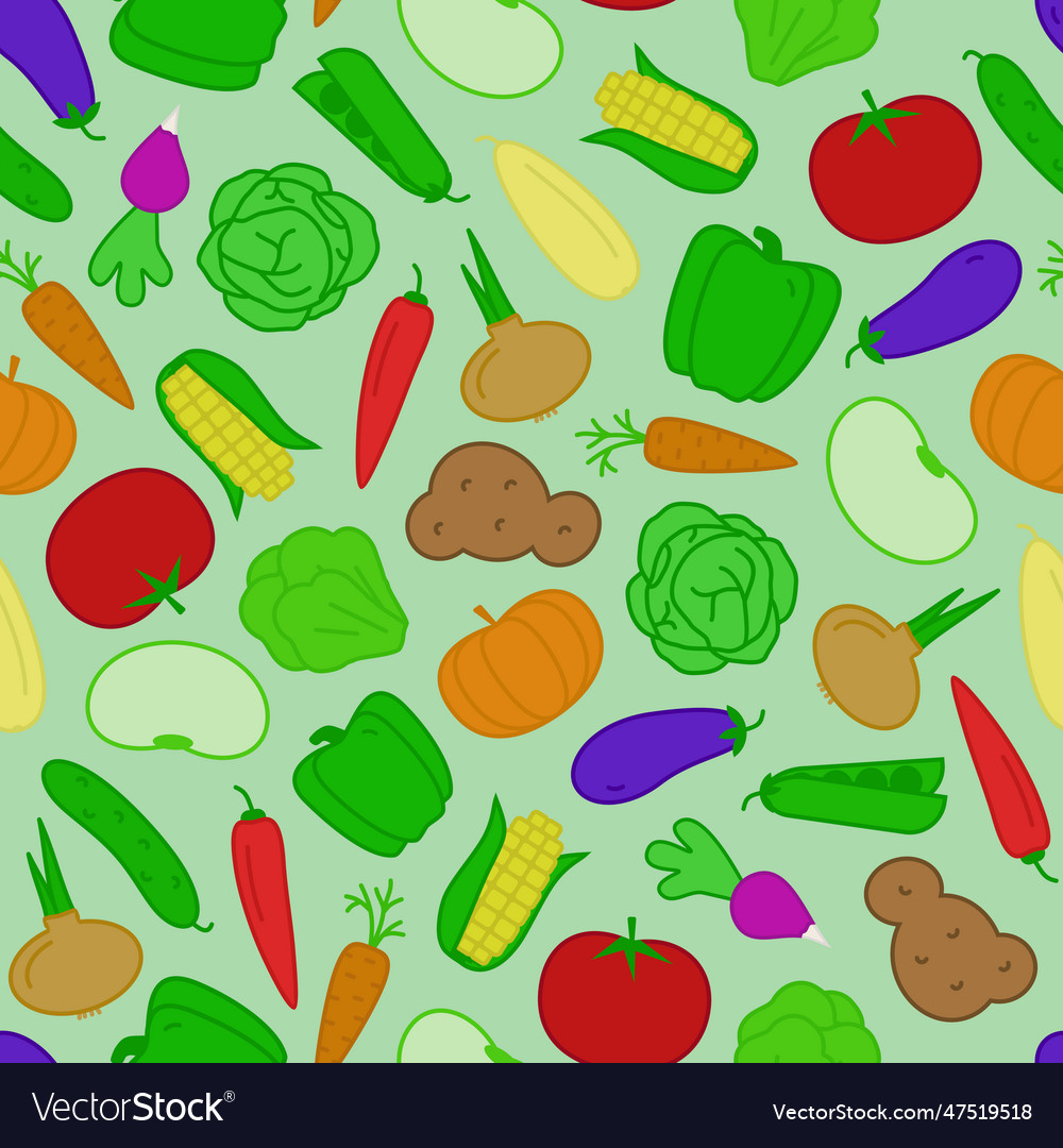 Vegetable seamless pattern flat style Royalty Free Vector