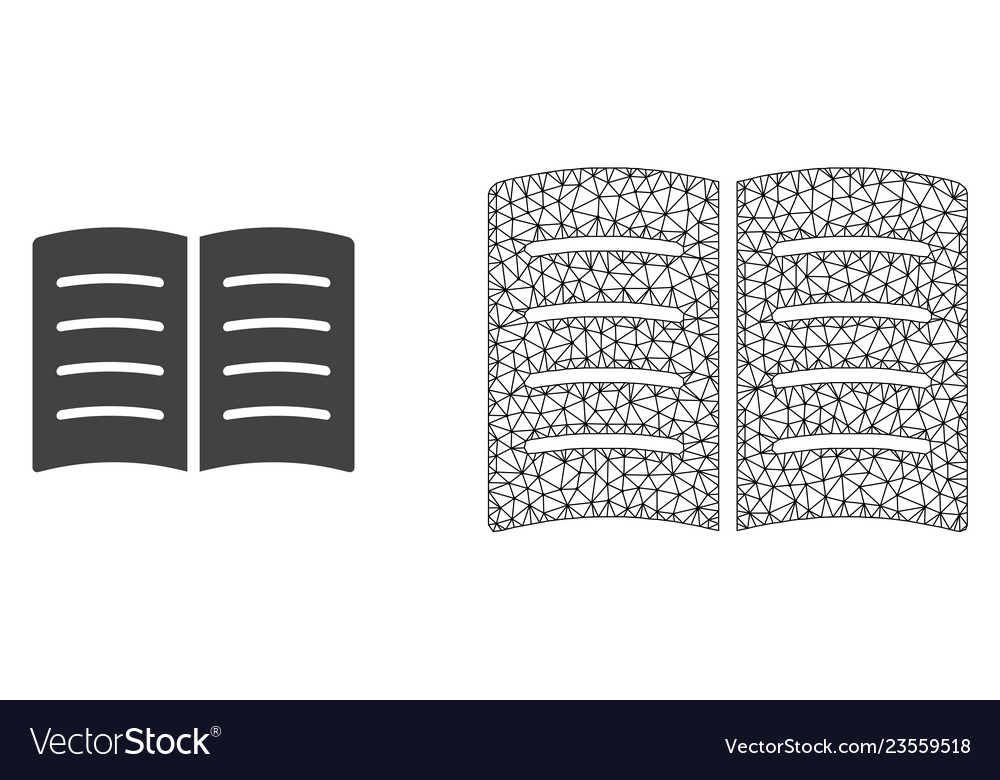 Wire frame mesh open book and flat icon vector image Wire frame mesh open book and flat icon